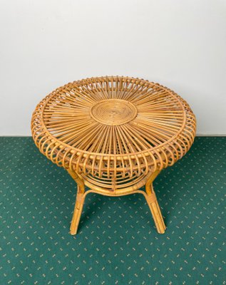 Mid-Century Round Rattan & Bamboo Coffee Table, Italy, 1960s-LYQ-1171385