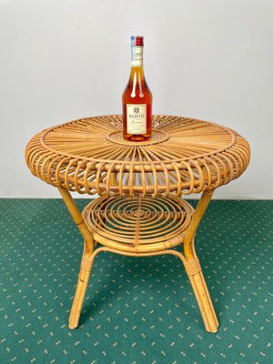 Mid-Century Round Rattan & Bamboo Coffee Table, Italy, 1960s-LYQ-1171385