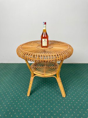 Mid-Century Round Rattan & Bamboo Coffee Table, Italy, 1960s-LYQ-1171385