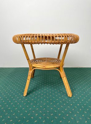 Mid-Century Round Rattan & Bamboo Coffee Table, Italy, 1960s-LYQ-1171385