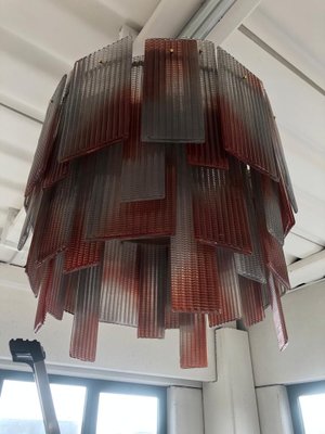 Mid-Century Round Red & Gray Murano Art Glass Chandelier, 1970s-UH-900189