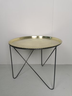 Mid-Century Round Tripod Brass Coffee Table with Black Metal Base, 1950s-PRS-845168