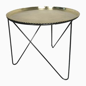 Mid-Century Round Tripod Brass Coffee Table with Black Metal Base, 1950s-PRS-845168