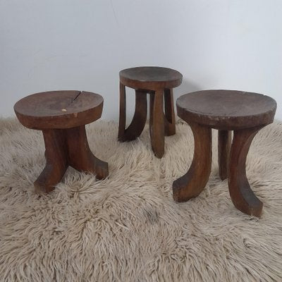 Mid-Century Rustico African Stools, Set of 3-LMR-1821897