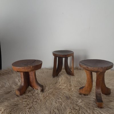 Mid-Century Rustico African Stools, Set of 3-LMR-1821897