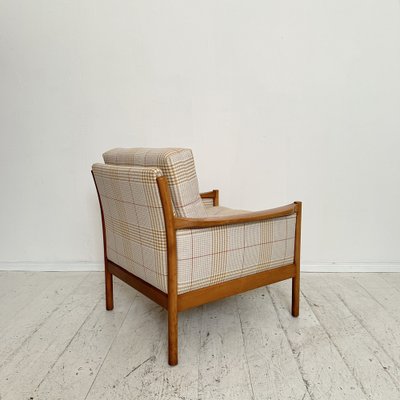 Mid-Century Scandinavian Armchair in Cherry Wood and Checked Fabric, 1960s-FB-1783639