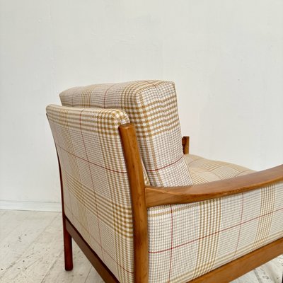 Mid-Century Scandinavian Armchair in Cherry Wood and Checked Fabric, 1960s-FB-1783639