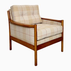 Mid-Century Scandinavian Armchair in Cherry Wood and Checked Fabric, 1960s-FB-1783639