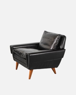 Mid-Century Scandinavian Armchair in Teak and Black Leather, Denmark, 1960s-DIP-1746947