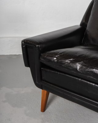 Mid-Century Scandinavian Armchair in Teak and Black Leather, Denmark, 1960s-DIP-1746947