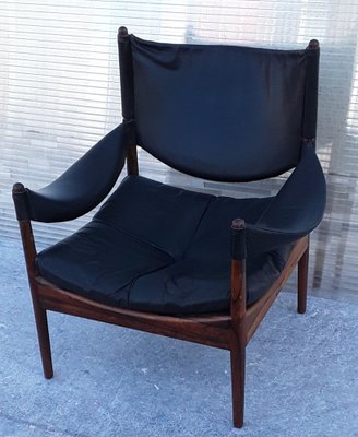 Mid-Century Scandinavian Armchair with Rosewood Frame and Black Leather, 1960s-HOI-1235732