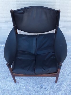 Mid-Century Scandinavian Armchair with Rosewood Frame and Black Leather, 1960s-HOI-1235732