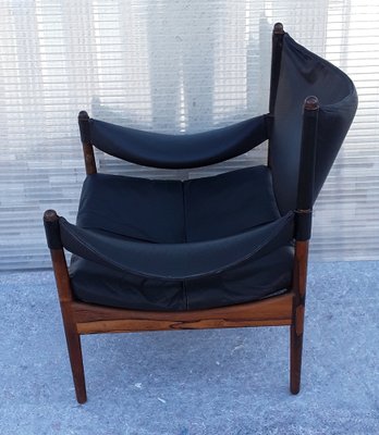 Mid-Century Scandinavian Armchair with Rosewood Frame and Black Leather, 1960s-HOI-1235732