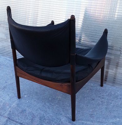 Mid-Century Scandinavian Armchair with Rosewood Frame and Black Leather, 1960s-HOI-1235732