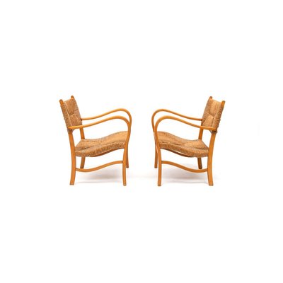 Mid-Century Scandinavian Beech Armchairs, Set of 2-QQA-778958