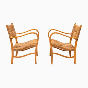 Mid-Century Scandinavian Beech Armchairs, Set of 2-QQA-778958