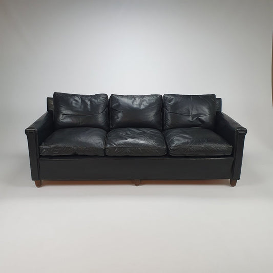 Mid-Century Scandinavian Black Leather 3-Seater Sofa, 1950s