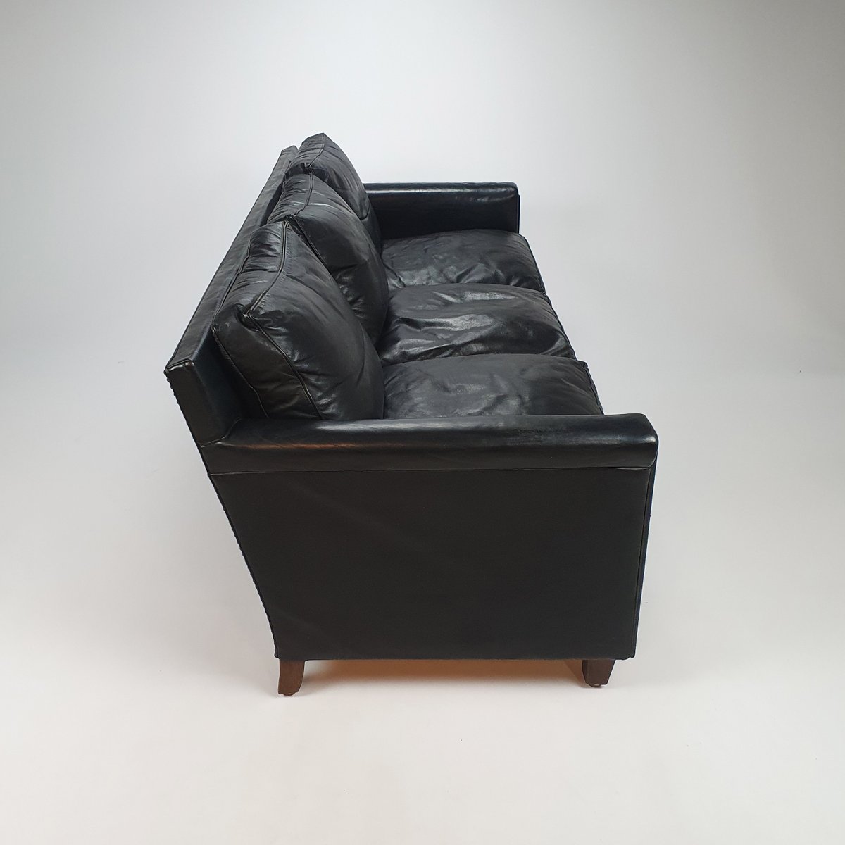 Mid-Century Scandinavian Black Leather 3-Seater Sofa, 1950s