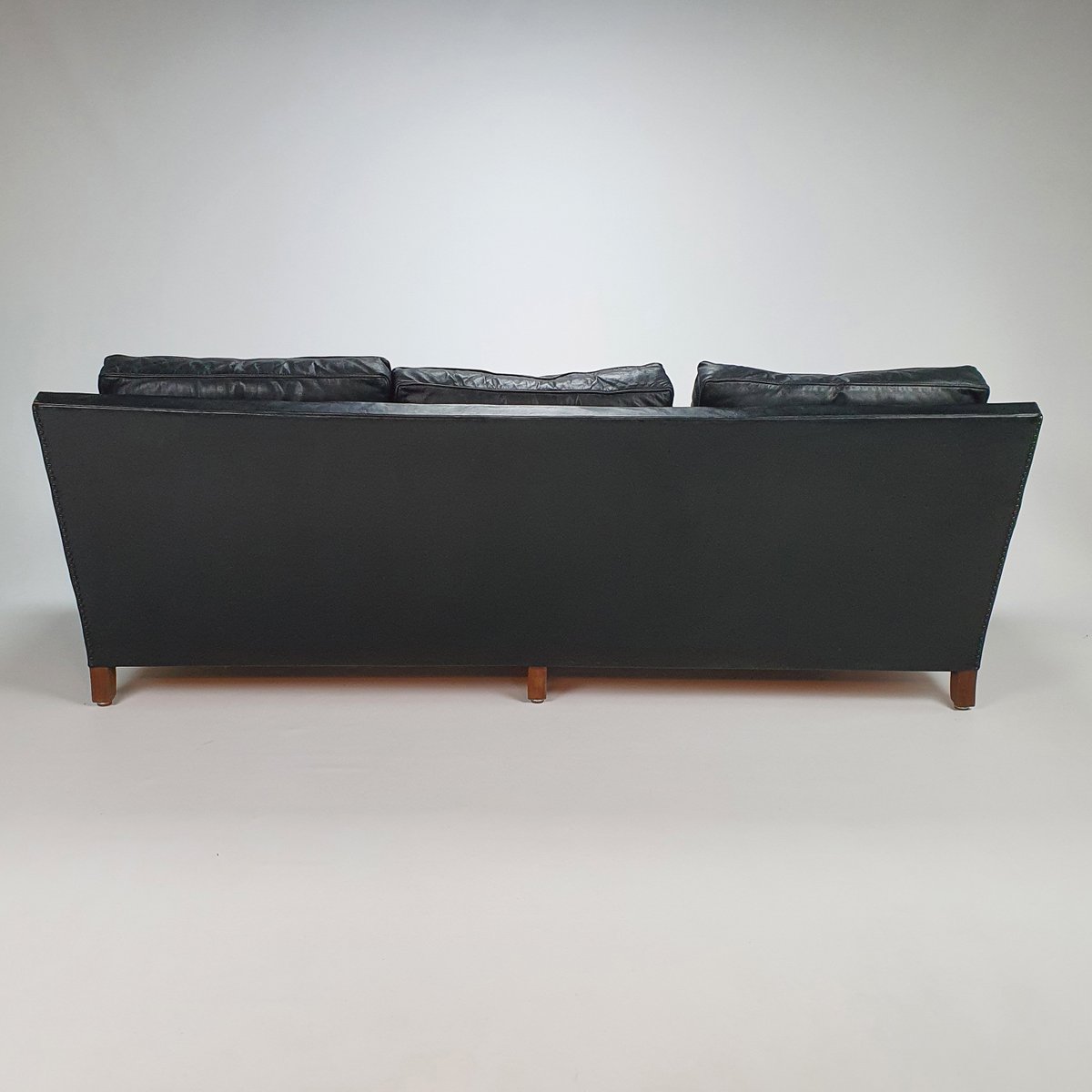 Mid-Century Scandinavian Black Leather 3-Seater Sofa, 1950s