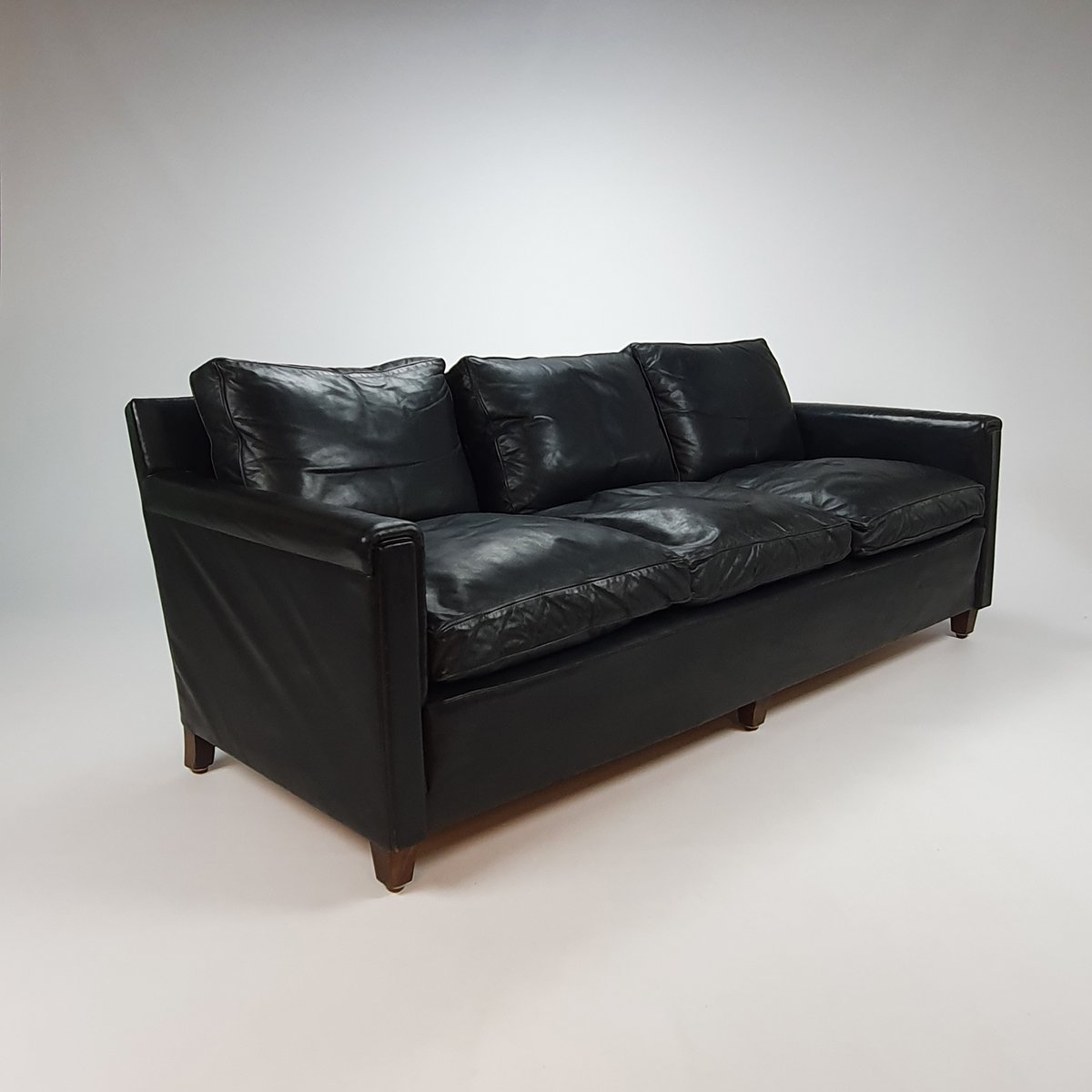 Mid-Century Scandinavian Black Leather 3-Seater Sofa, 1950s