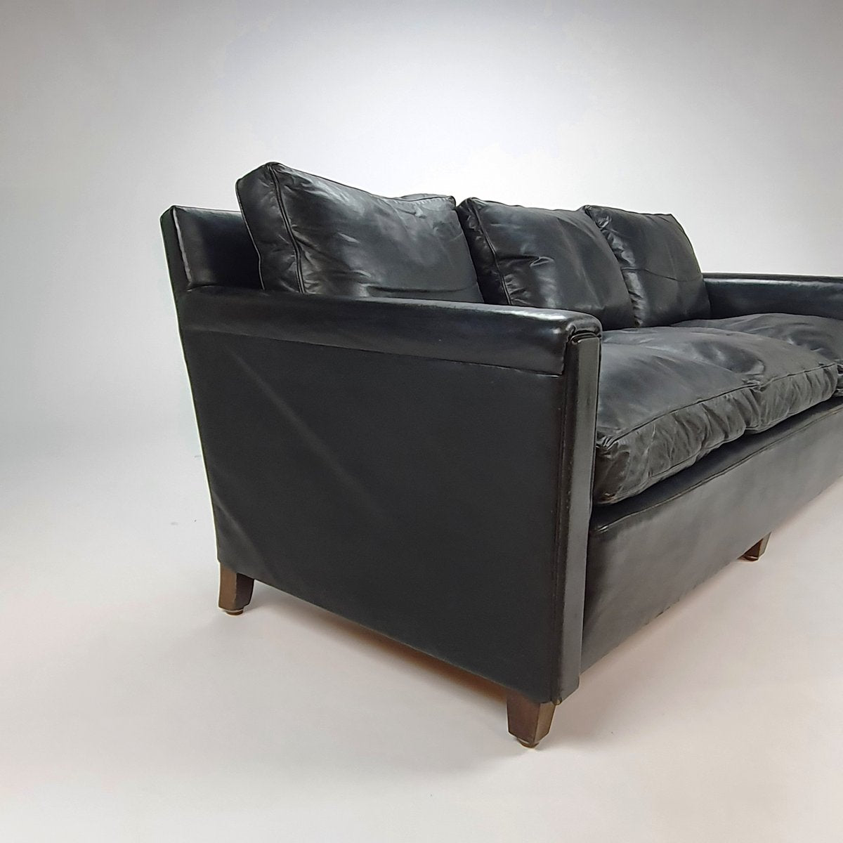 Mid-Century Scandinavian Black Leather 3-Seater Sofa, 1950s