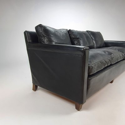 Mid-Century Scandinavian Black Leather 3-Seater Sofa, 1950s