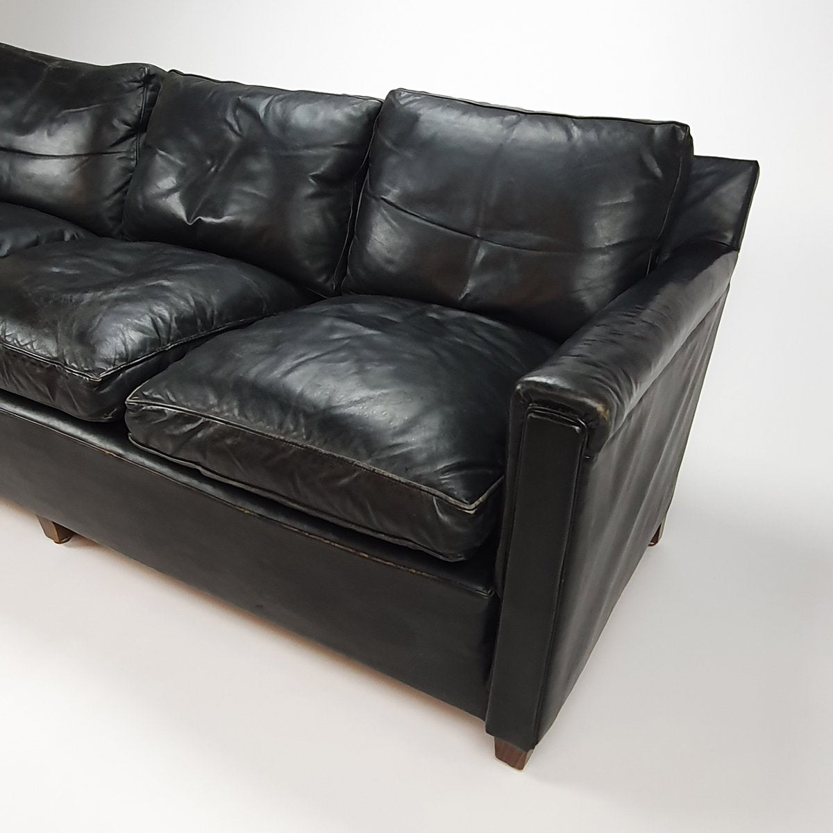 Mid-Century Scandinavian Black Leather 3-Seater Sofa, 1950s