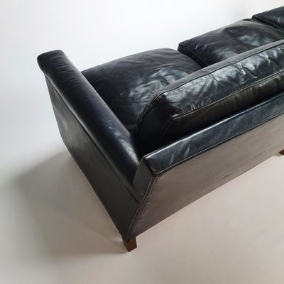 Mid-Century Scandinavian Black Leather 3-Seater Sofa, 1950s-RMX-988428