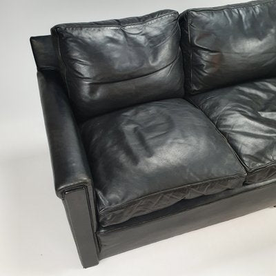 Mid-Century Scandinavian Black Leather 3-Seater Sofa, 1950s