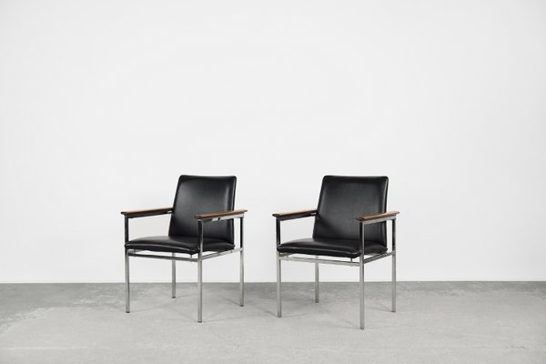 Mid-Century Scandinavian Black Leather Armchair by Sigvard Bernadotte for France & Søn, 1960s, Set of 2-ZAA-1268387