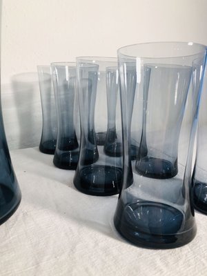 Mid-Century Scandinavian Blue Glass Juice Set, 1960s, Set of 9-RZY-715058