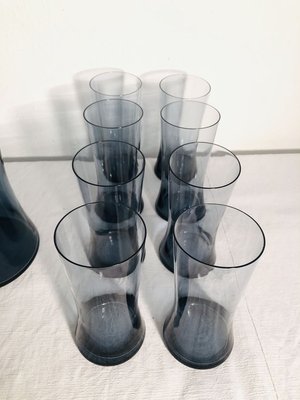 Mid-Century Scandinavian Blue Glass Juice Set, 1960s, Set of 9-RZY-715058