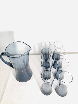 Mid-Century Scandinavian Blue Glass Juice Set, 1960s, Set of 9-RZY-715058