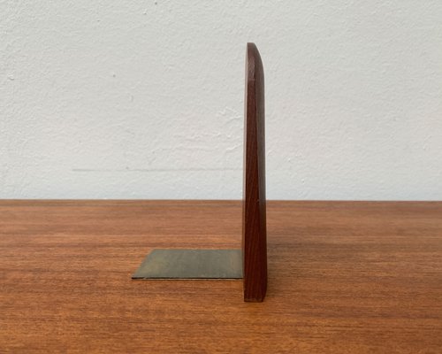 Mid-Century Scandinavian Bookend in Teak and Brass-UAH-1248998