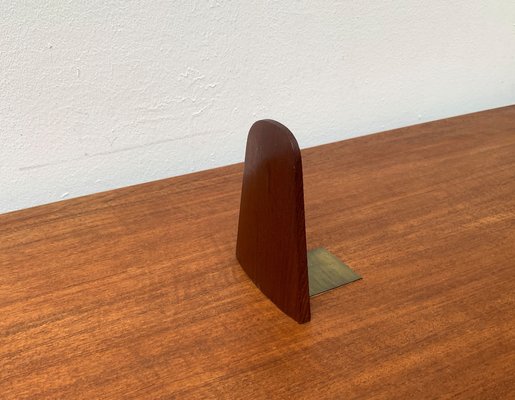 Mid-Century Scandinavian Bookend in Teak and Brass-UAH-1248998