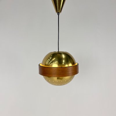 Mid-Century Scandinavian Brass and Teak Pendant, 1960s-RMX-1789253