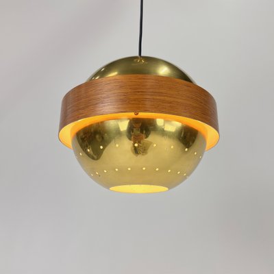 Mid-Century Scandinavian Brass and Teak Pendant, 1960s-RMX-1789253