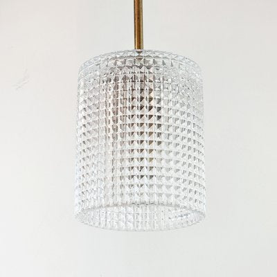 Mid-Century Scandinavian Brass & Crystal Glass Ceiling Lamp/Pendant attributed to Carl Fagerlund for Orrefors, Sweden, 1960s-BMM-2024552