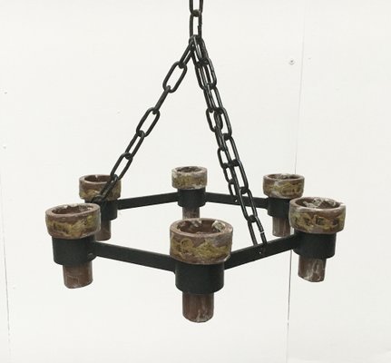 Mid-Century Scandinavian Brutalist Candle Chandelier in Wrought Iron, 1960s-UAH-1264401