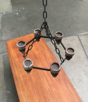 Mid-Century Scandinavian Brutalist Candle Chandelier in Wrought Iron, 1960s-UAH-1264401