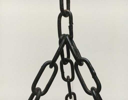 Mid-Century Scandinavian Brutalist Candle Chandelier in Wrought Iron, 1960s-UAH-1264401