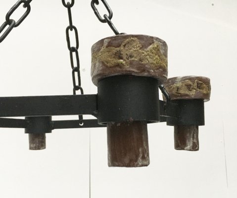 Mid-Century Scandinavian Brutalist Candle Chandelier in Wrought Iron, 1960s-UAH-1264401