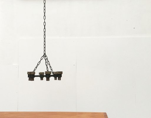 Mid-Century Scandinavian Brutalist Candle Chandelier in Wrought Iron, 1960s-UAH-1264401