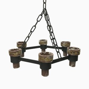 Mid-Century Scandinavian Brutalist Candle Chandelier in Wrought Iron, 1960s-UAH-1264401