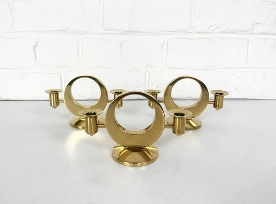 Mid-Century Scandinavian Candelabras in Brass by Arthur Pe, Kolbäck, Sweden, Set of 3-ZM-1749207