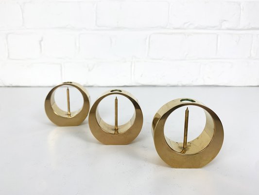 Mid-Century Scandinavian Candleholders in Brass by Arthur Pe, Kolbäck, Sweden, 1950s, Set of 3-ZM-1749209