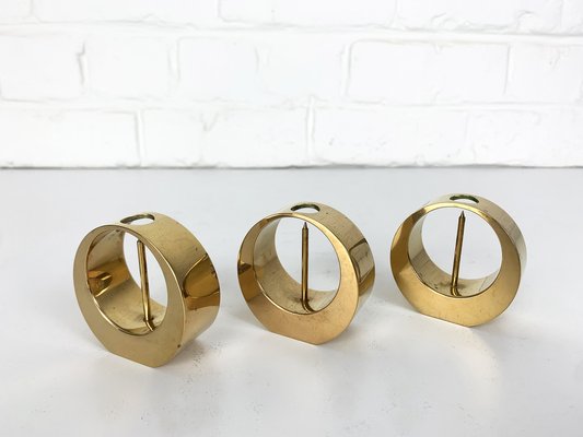 Mid-Century Scandinavian Candleholders in Brass by Arthur Pe, Kolbäck, Sweden, 1950s, Set of 3-ZM-1749209