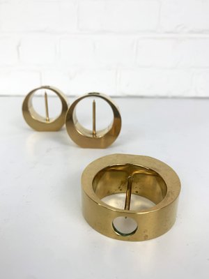 Mid-Century Scandinavian Candleholders in Brass by Arthur Pe, Kolbäck, Sweden, 1950s, Set of 3-ZM-1749209