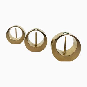 Mid-Century Scandinavian Candleholders in Brass by Arthur Pe, Kolbäck, Sweden, 1950s, Set of 3-ZM-1749209