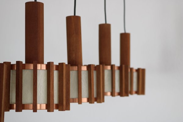 Mid-Century Scandinavian Ceiling Lamps in Teak & Copper, 1960s, Set of 6-AA-1764470